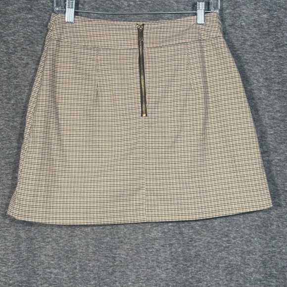 Topshop Houndstooth Pleated Beige A Line Mini Skirt Preppy US 6 - Picture 5 of 10